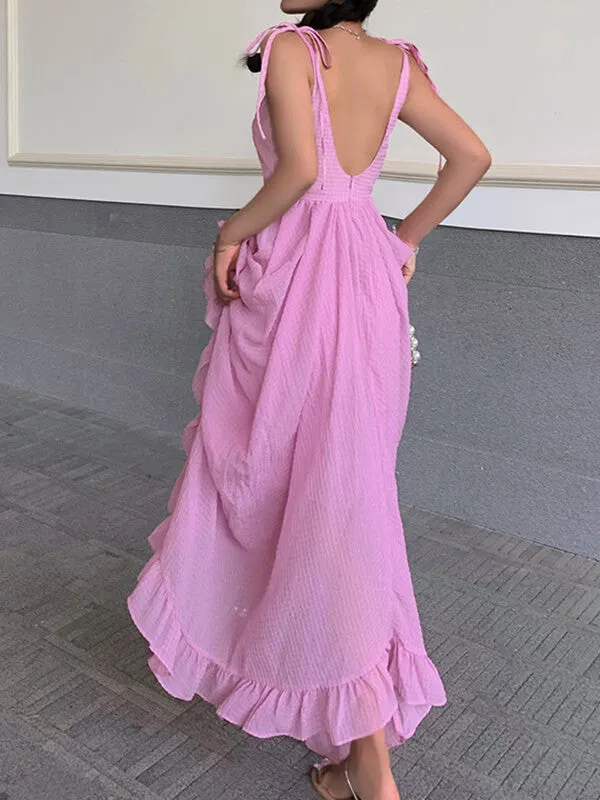 Airchics robe longue à volantée strappy dos nu élégant bal de promo rose