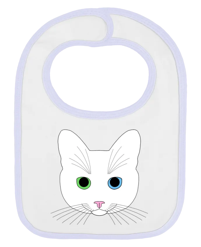 Bavoir bébé uni Chat blanc yeux vert bleu par Finger L