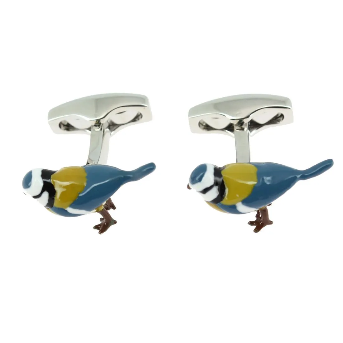Boutons de manchette, Campagne Anglaise, Mésange Bleu émaillé, Simon Carter