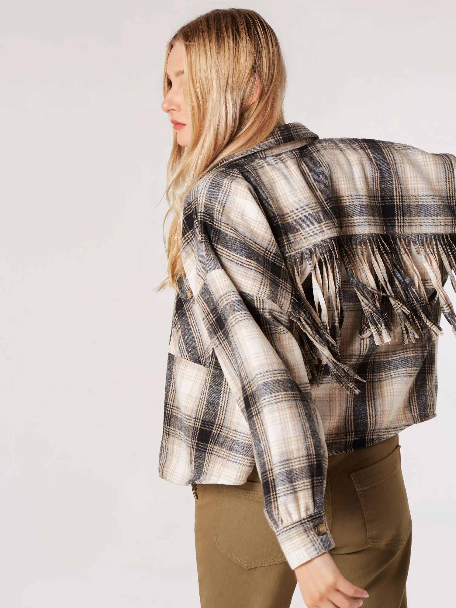 Chemise Courte À Carreaux À Franges Vêtements Apricot