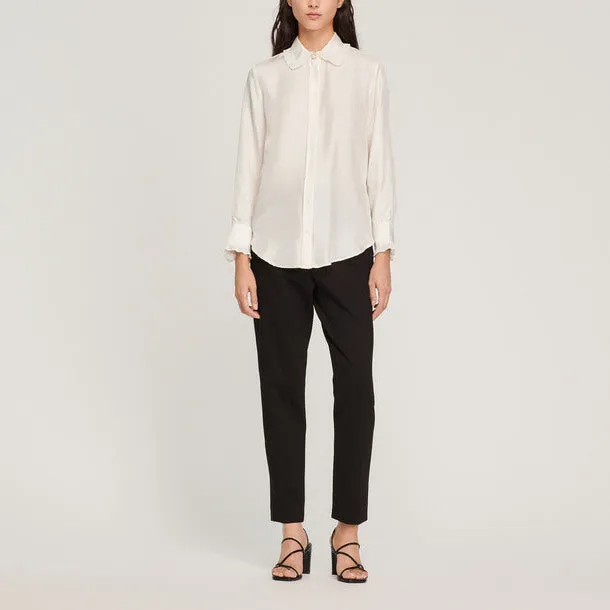 Chemise en soie avec col bordé de plissé