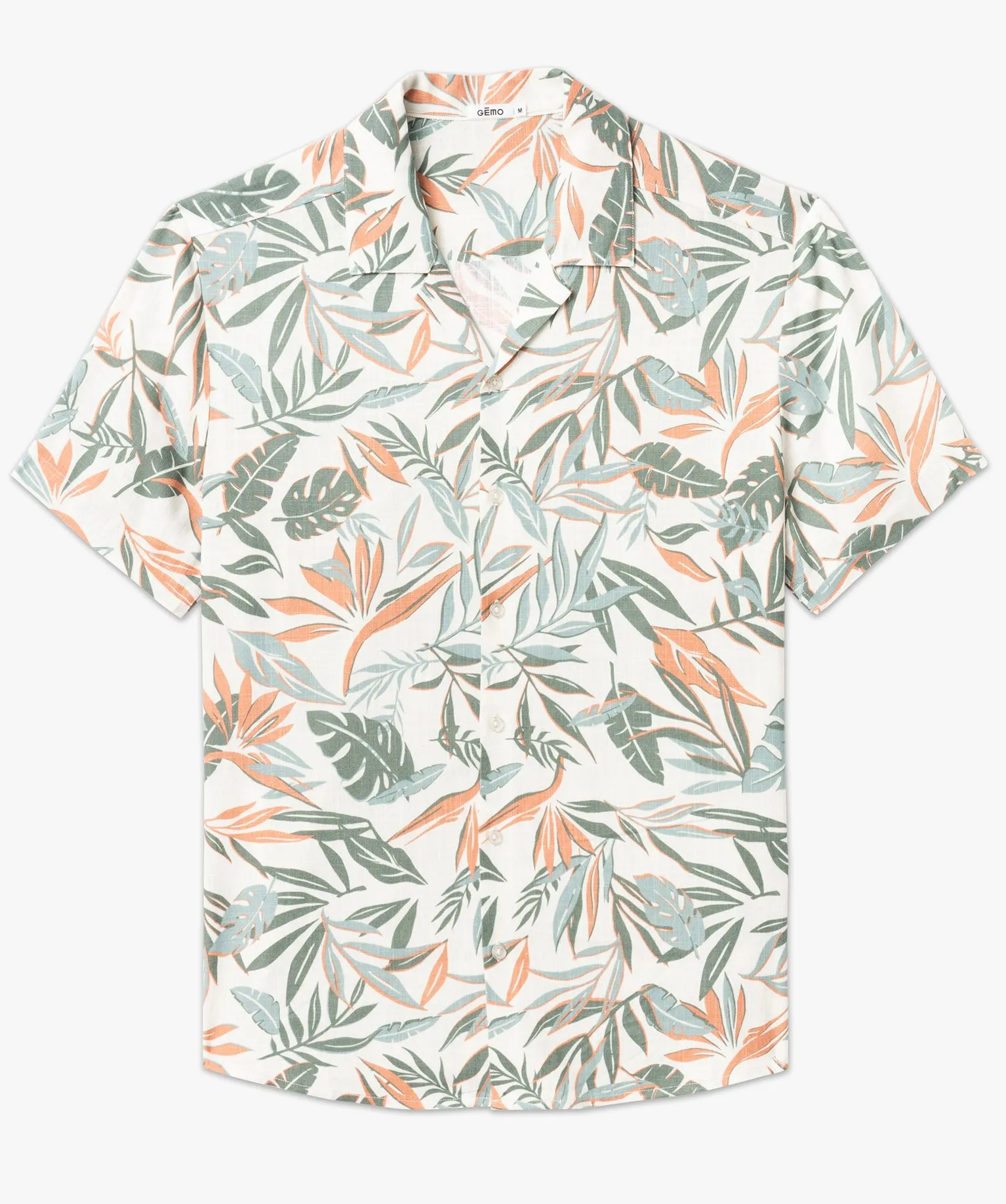 Chemise manches courtes imprimée feuillage en viscose/lin homme imprime