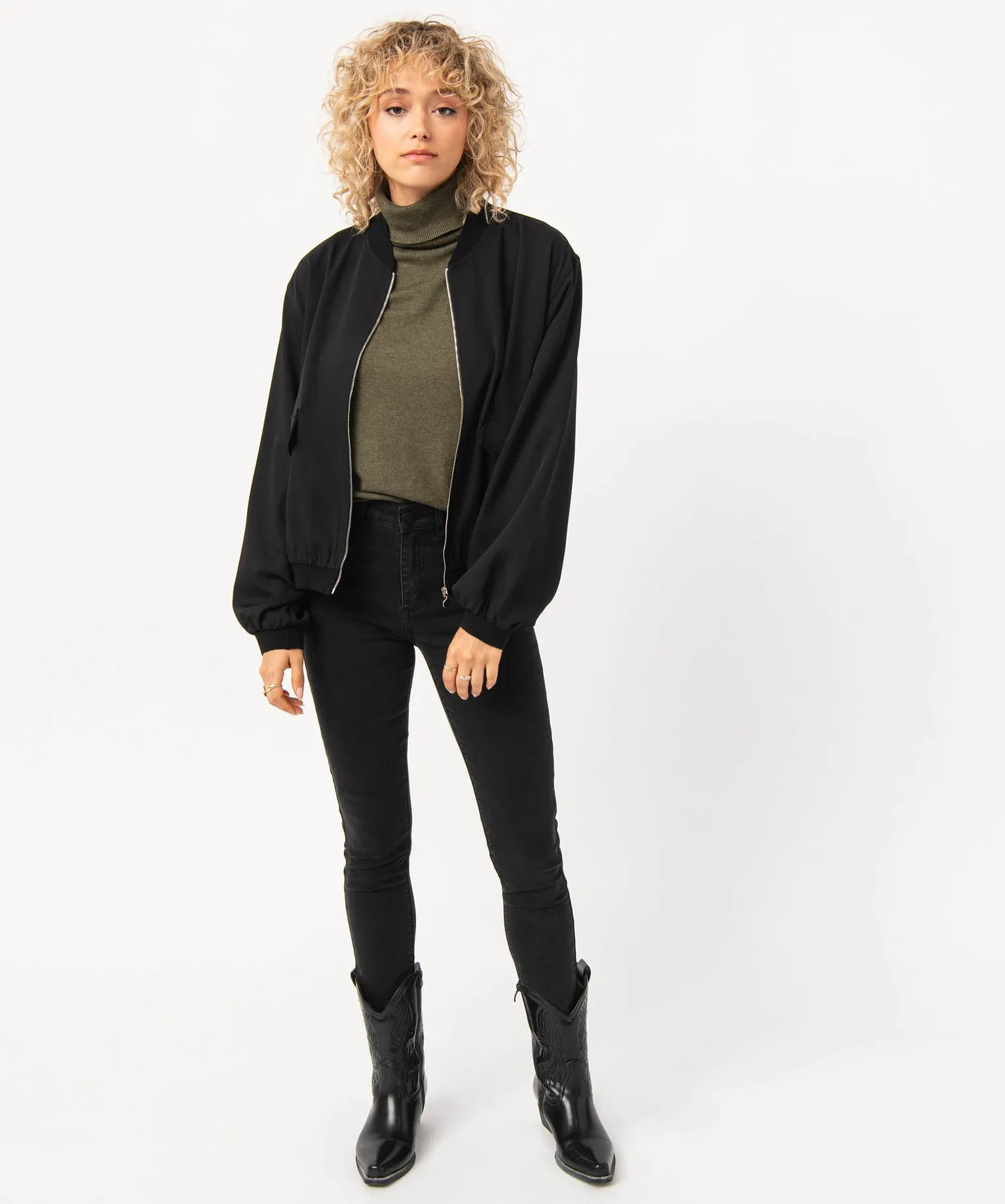 Chemise zippée façon blouson femme noir
