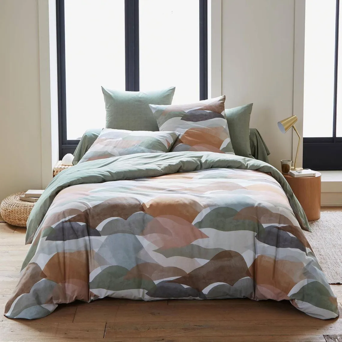 Drap housse en coton vert kaki HORIZON  | 3 Suisses
