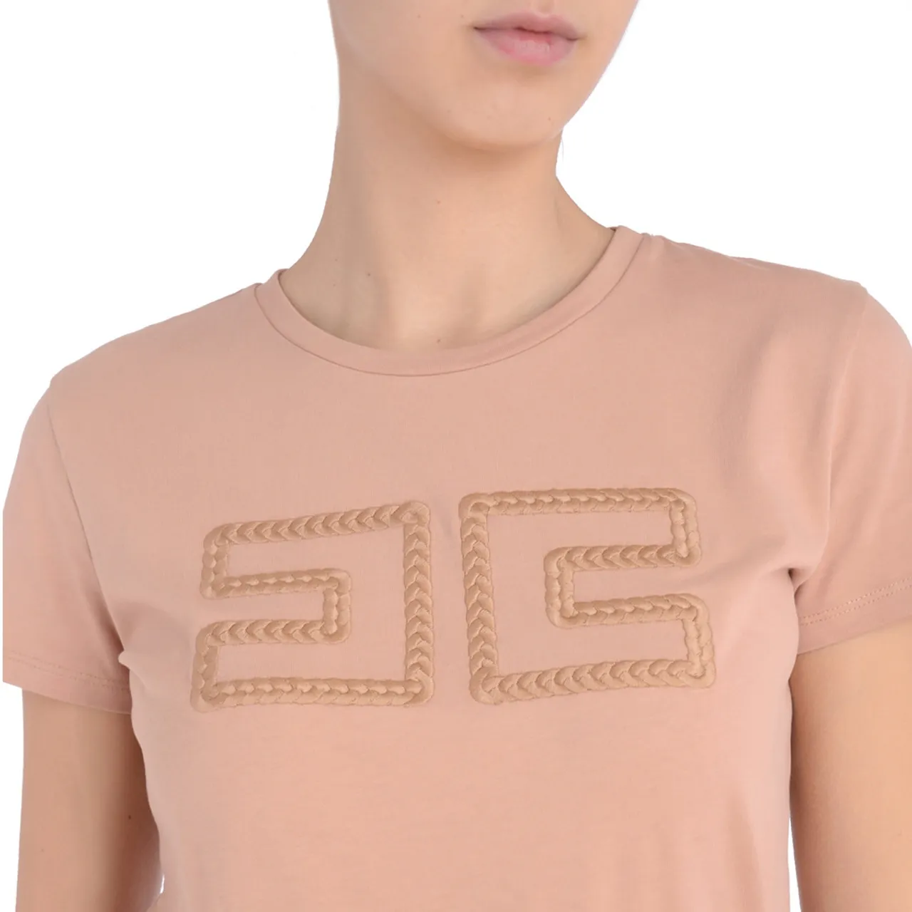 Elisabetta Franchi T-shirt couleur saumon avec logo