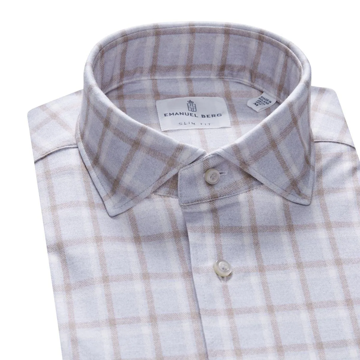 Emanuel Berg - Byron - Chemise manches longues à carreaux Albini 4Flex - Modern Fit - Gris