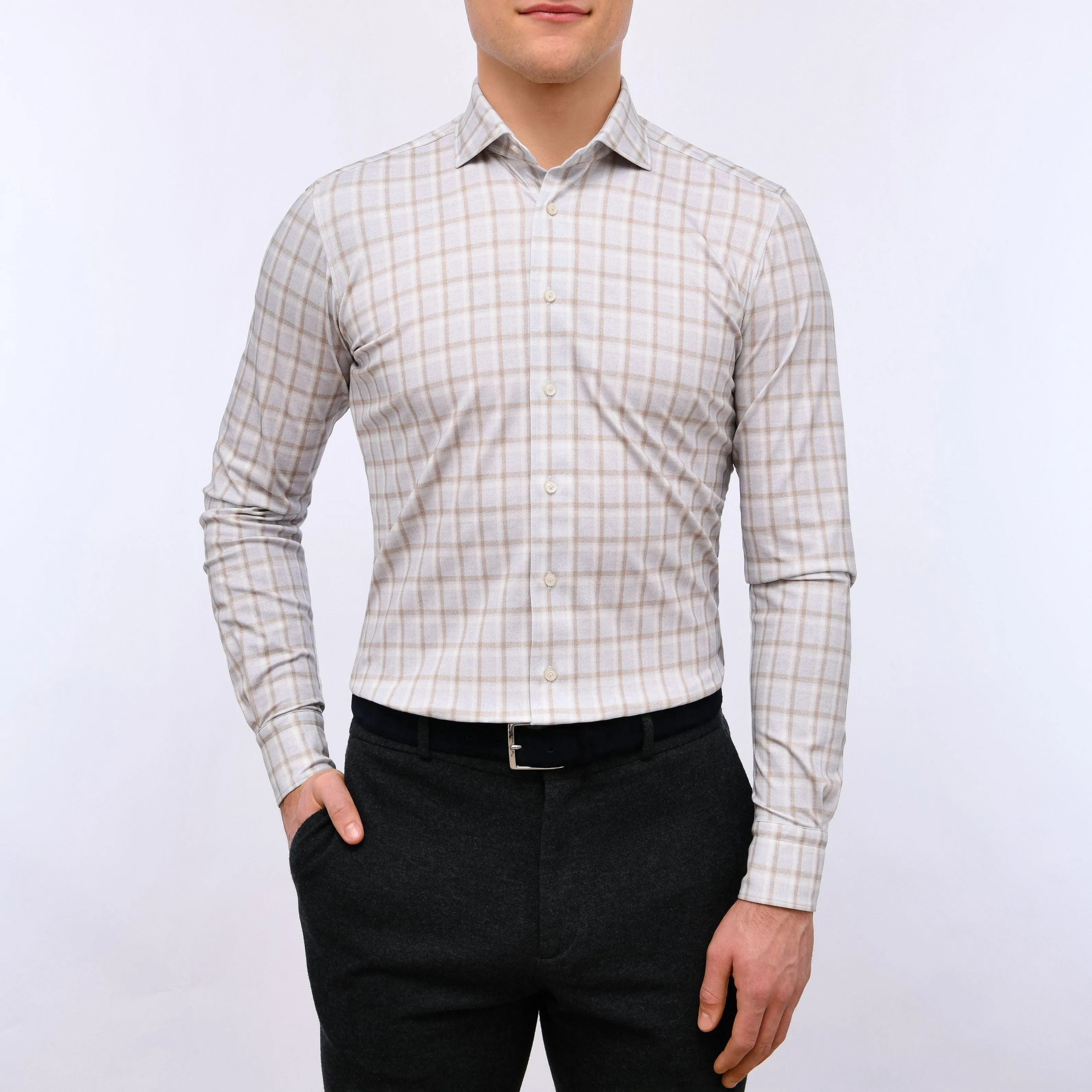 Emanuel Berg - Byron - Chemise manches longues à carreaux Albini 4Flex - Modern Fit - Gris
