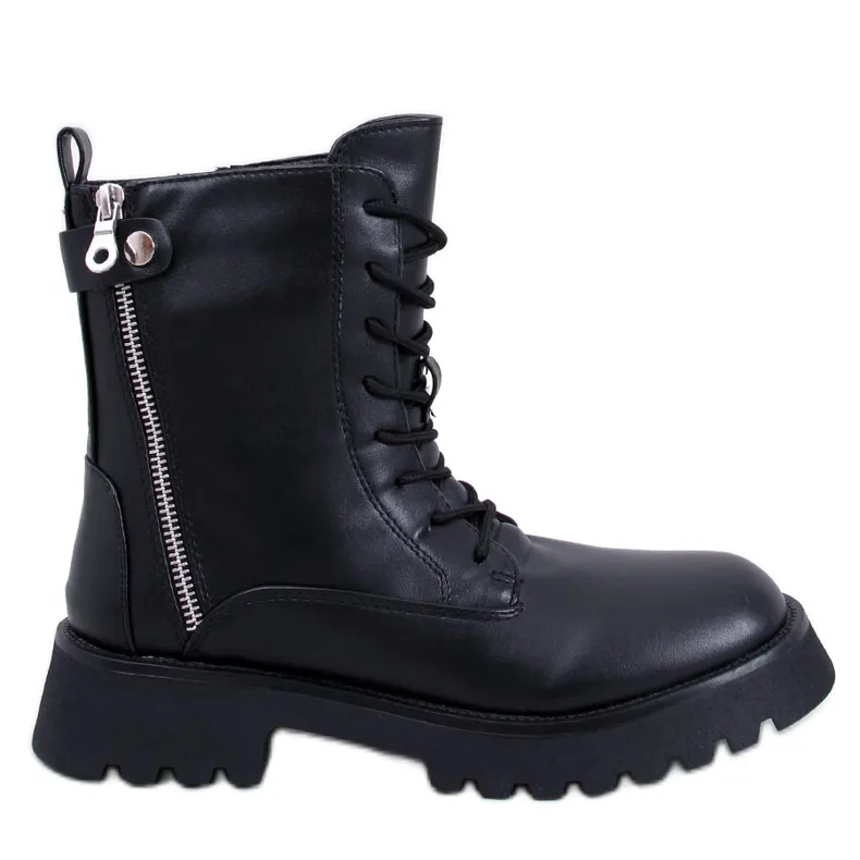 Ferger Bottines à lacets militaires noires le noir