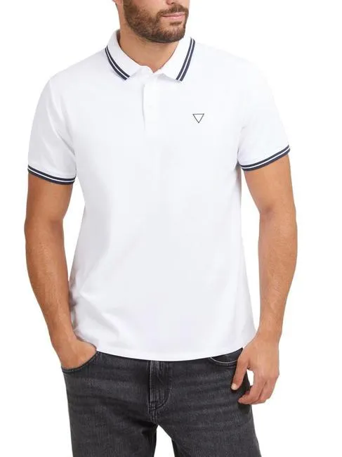 Guess Pique Polo Stretch À Manches Courtes Blanc Pur Multicolore - Achetez À Prix Outlet!
