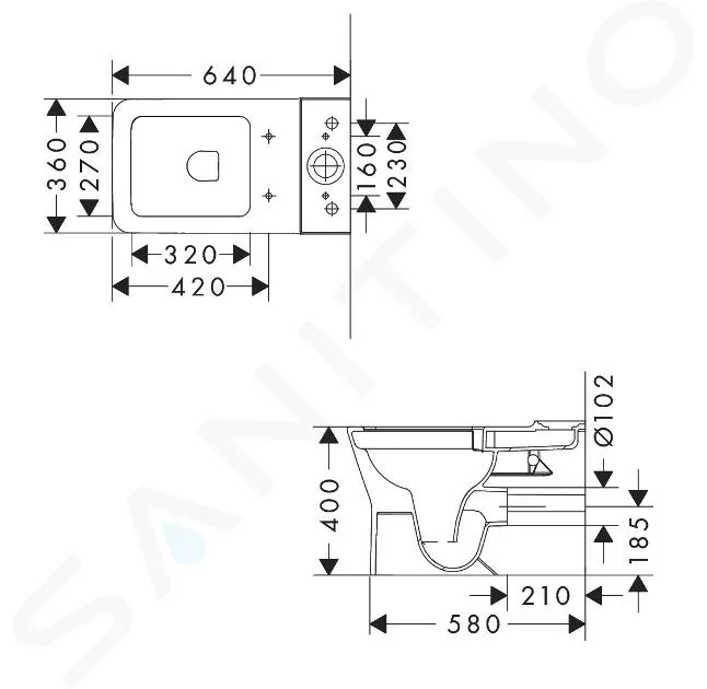Hansgrohe EluPura Q Original - Cuvette WC combinée, évacuation Vario, Rimless, HygieneEffect, blanc 62014450