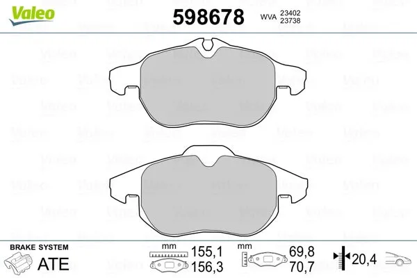 Jeu de 4 plaquettes de frein à disque VALEO 598678 