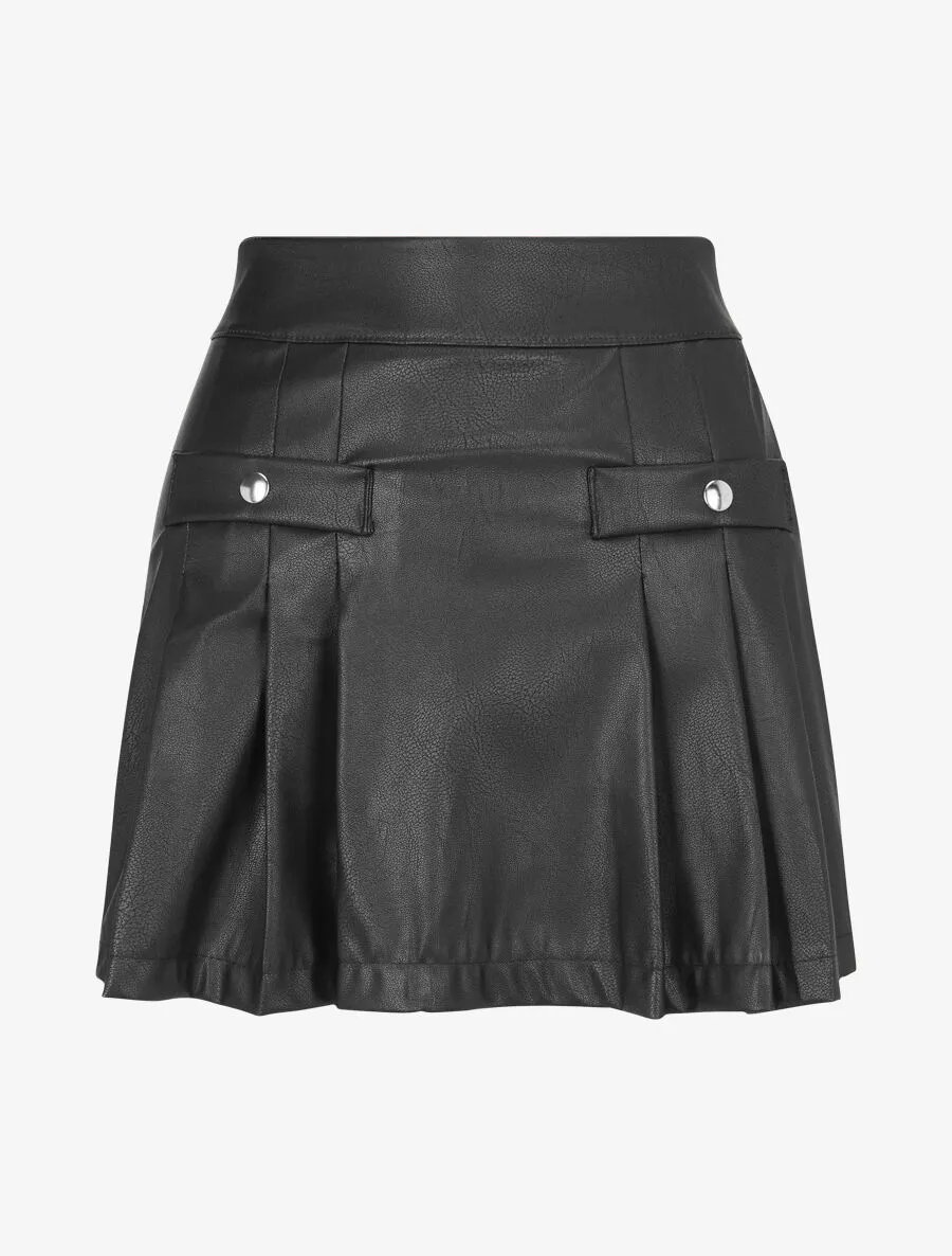 Jupe short plissée en simili - Noir
