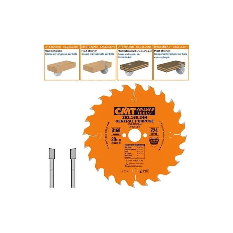 Lame circulaire CMT pour portatives - Ø 160 x 20mm - 24 dents - Ep 2,2/1,6