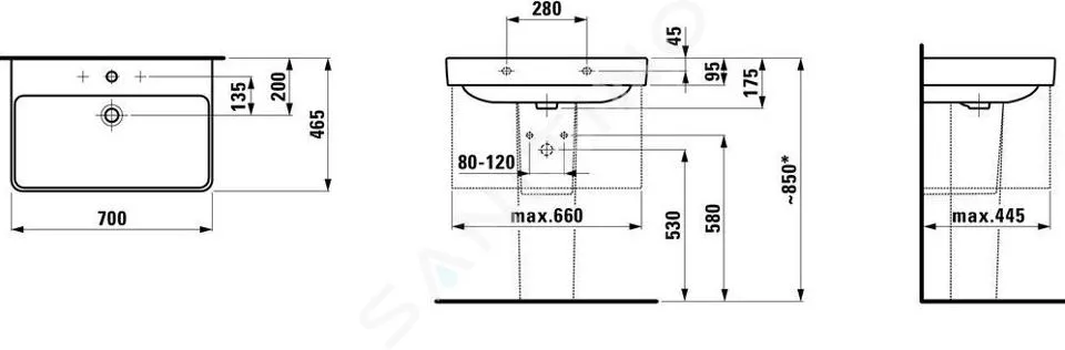 Laufen Pro S - Lavabo, 70x47 cm, 3 trous pour robinetterie, avec LCC, blanc H8109674001081