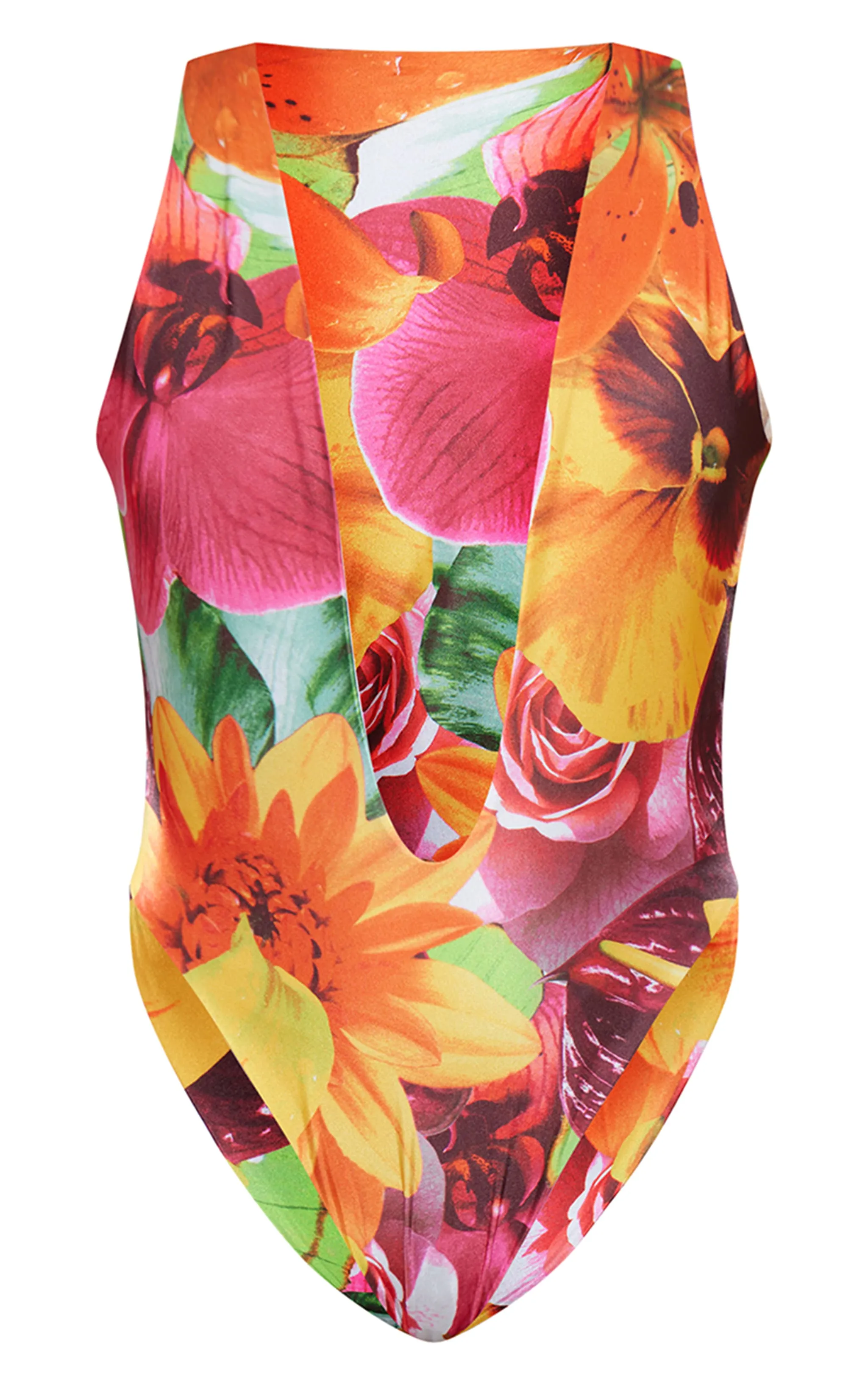 Maillot de bain très décolleté rose imprimé fleurs