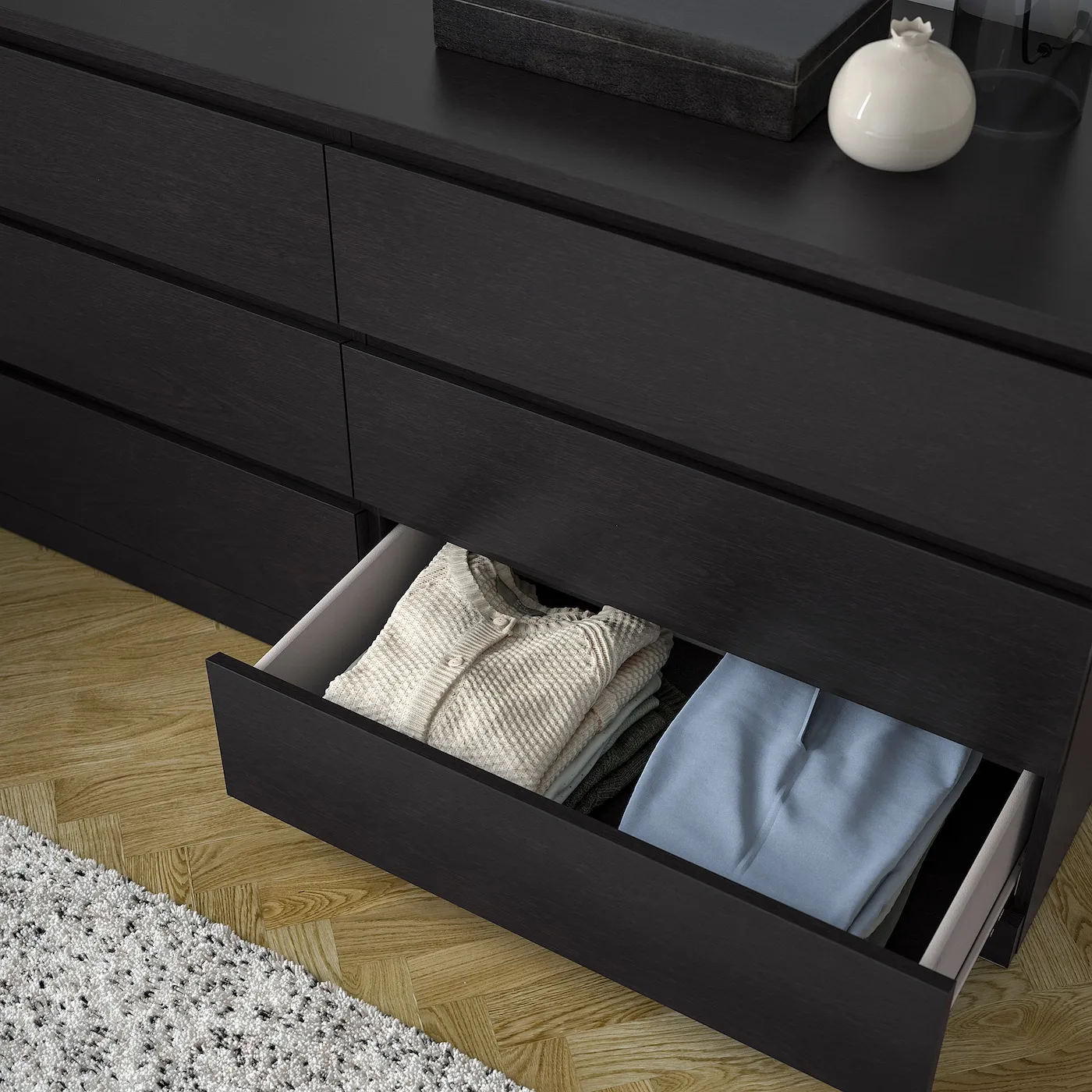 MALM Commode 6 tiroirs, brun noir, 160x78 cm