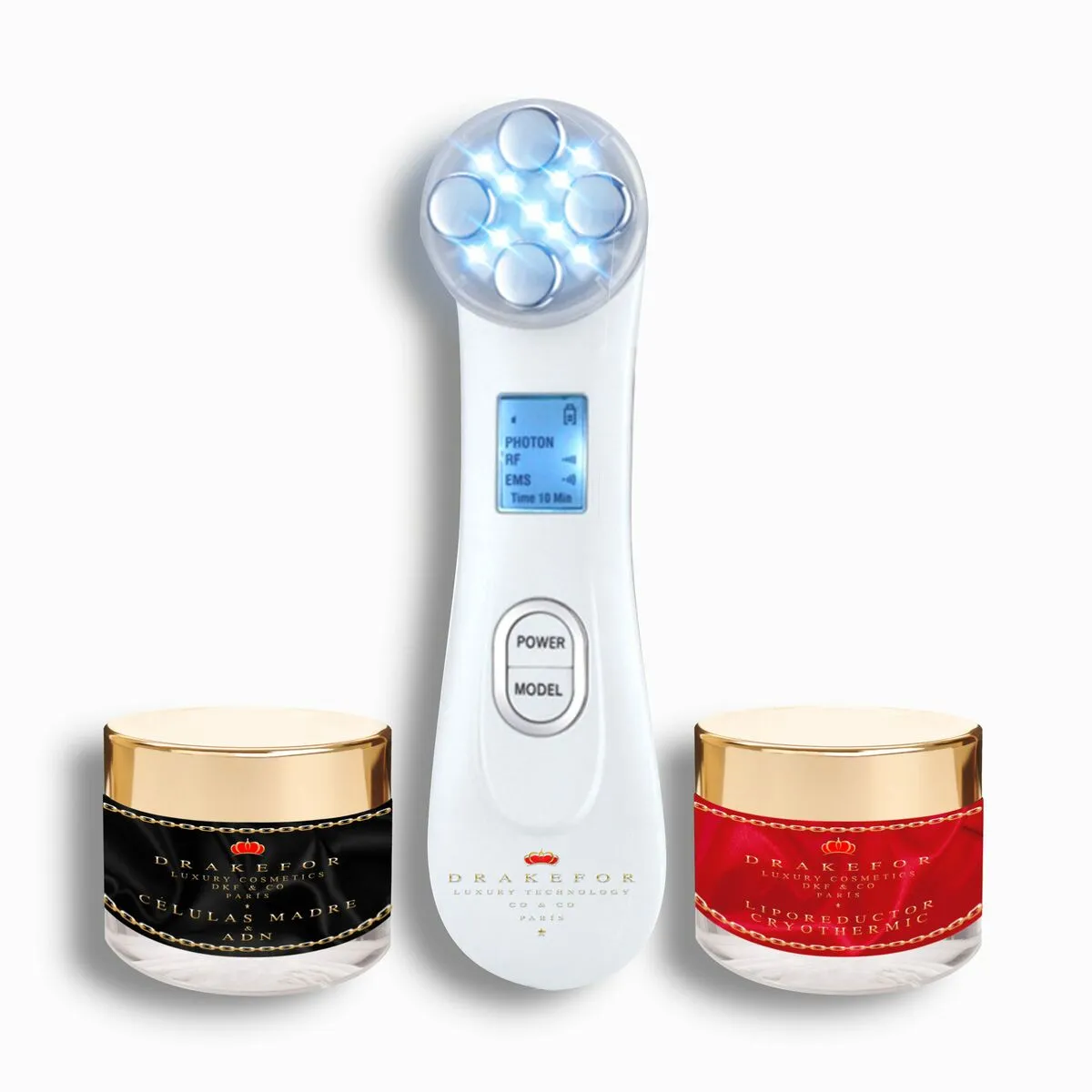 Masseur Facial avec Radiofréquence, Photothérapie et lectrostimulation Drakefor 9905 Blanc 3 Pièces