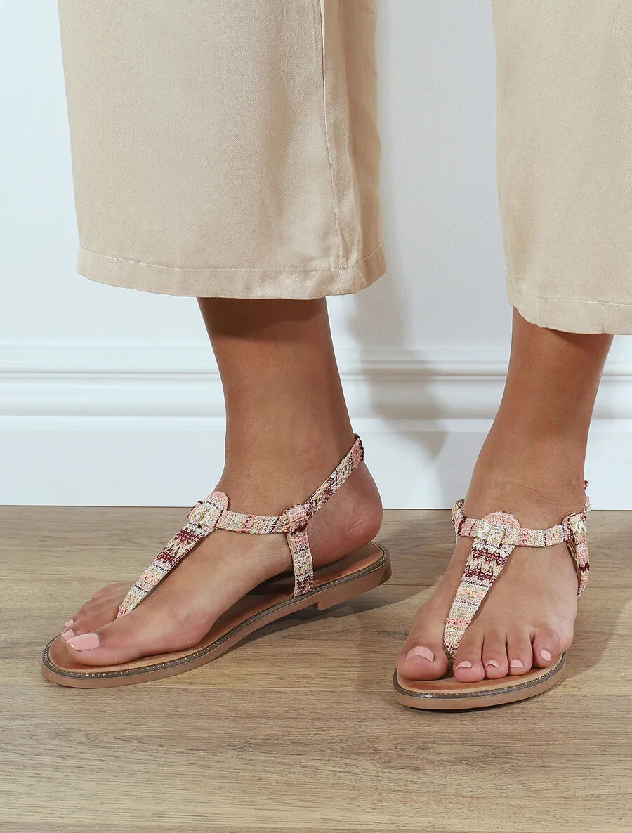 Nu-pieds effet tweed - Beige/rose