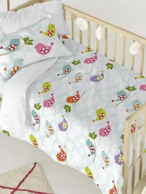 Parure housse de couette 2 pièces Little birds Berceau "Happyfriday" - Bleu Rose