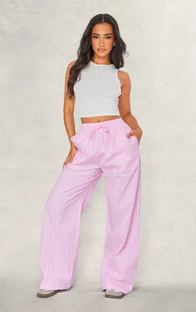 Petite Pantalon en popeline de coton rose à rayures fines et poches