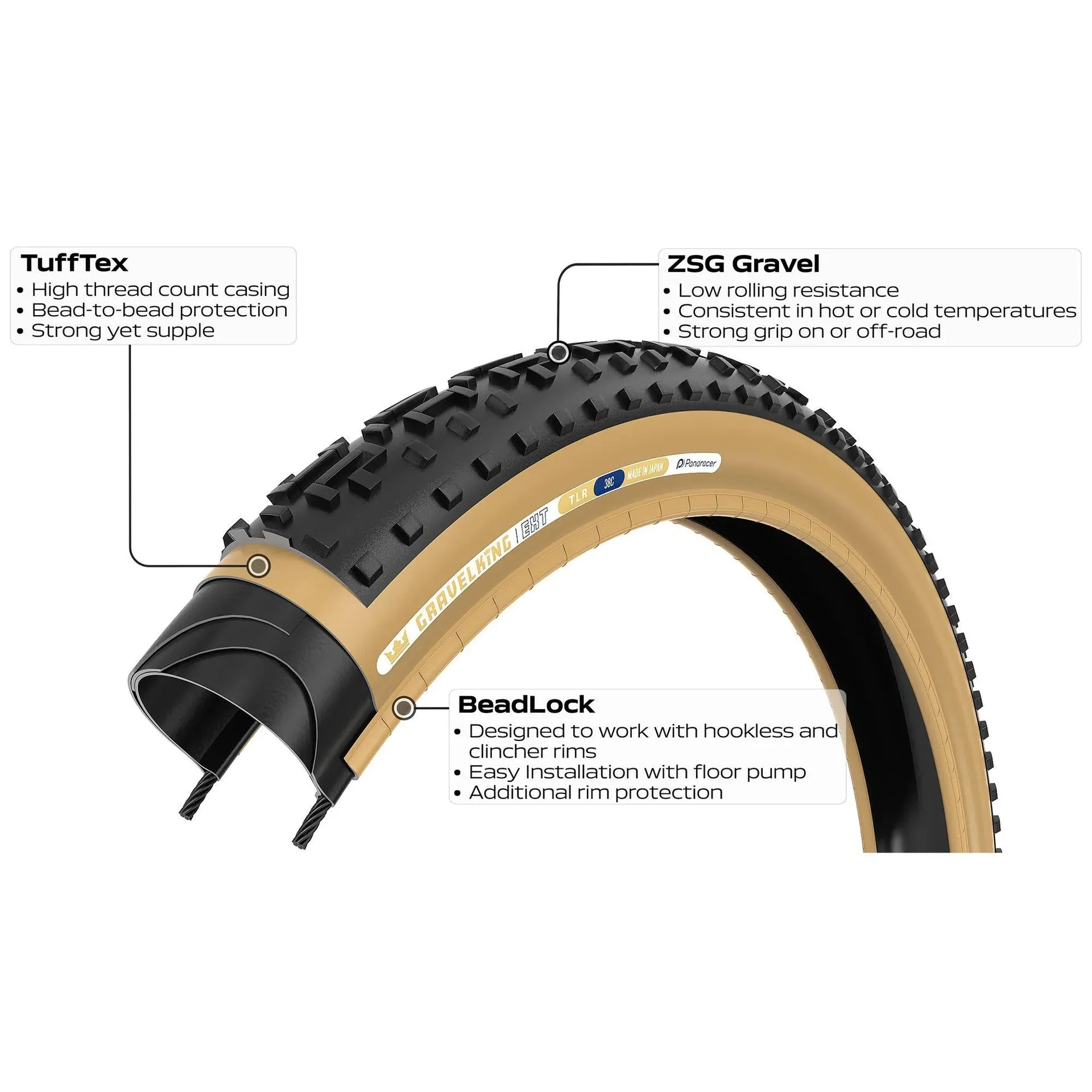 Pneu PANARACER GRAVELKING EXT TLR 700x38c Tubeless Ready Noir