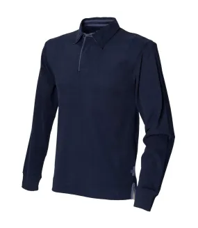 Polo de rugby à manches longues 100% coton homme bleu marine Front Row