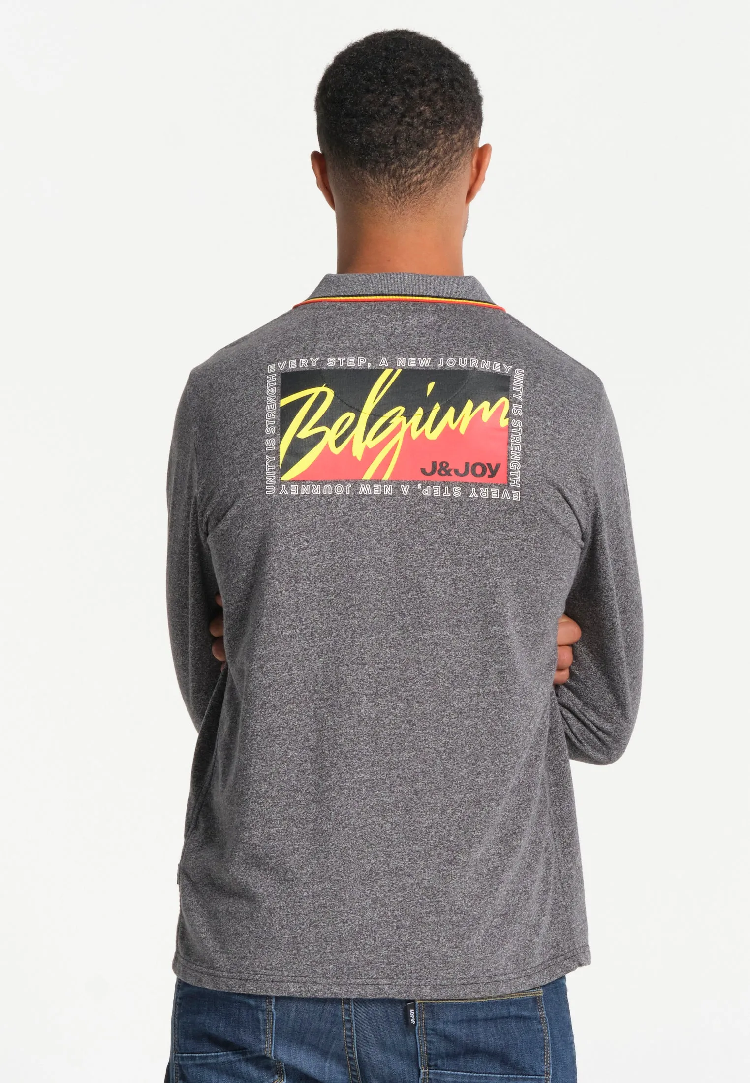 Polo homme longues manches avec logo Belgium dans le dos