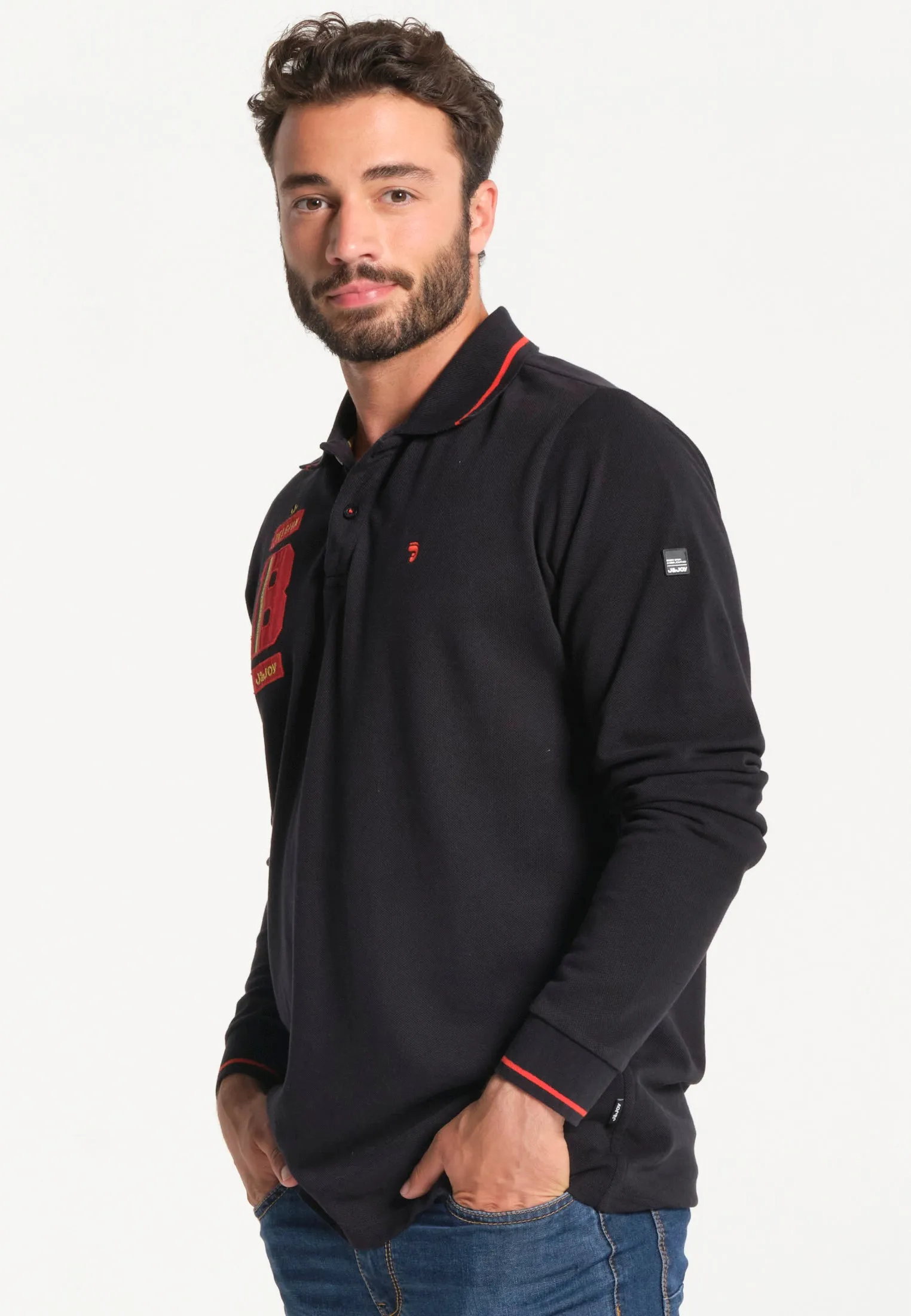 Polo homme longues manches noir avec logo Belgium