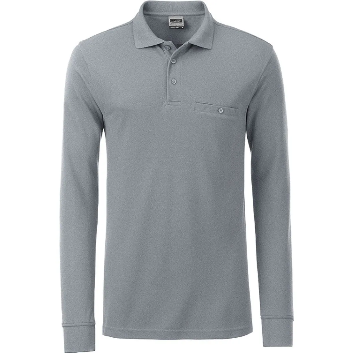Polo homme poche poitrine manches longues - JN866 - gris chiné - workwear 