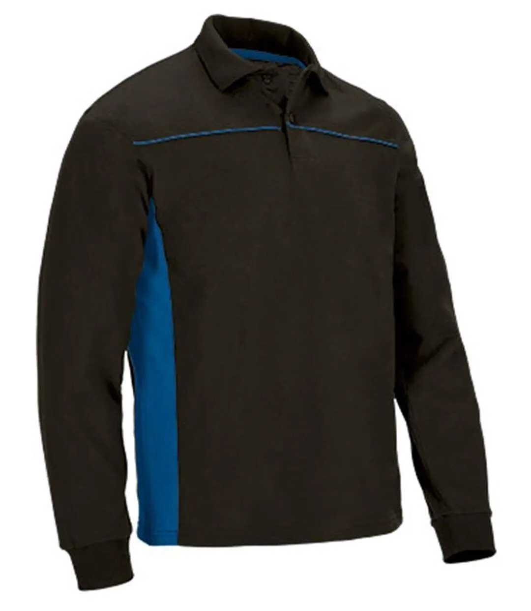 Polo manches longues bicolore - Homme - réf THUNDER - noir et bleu roi