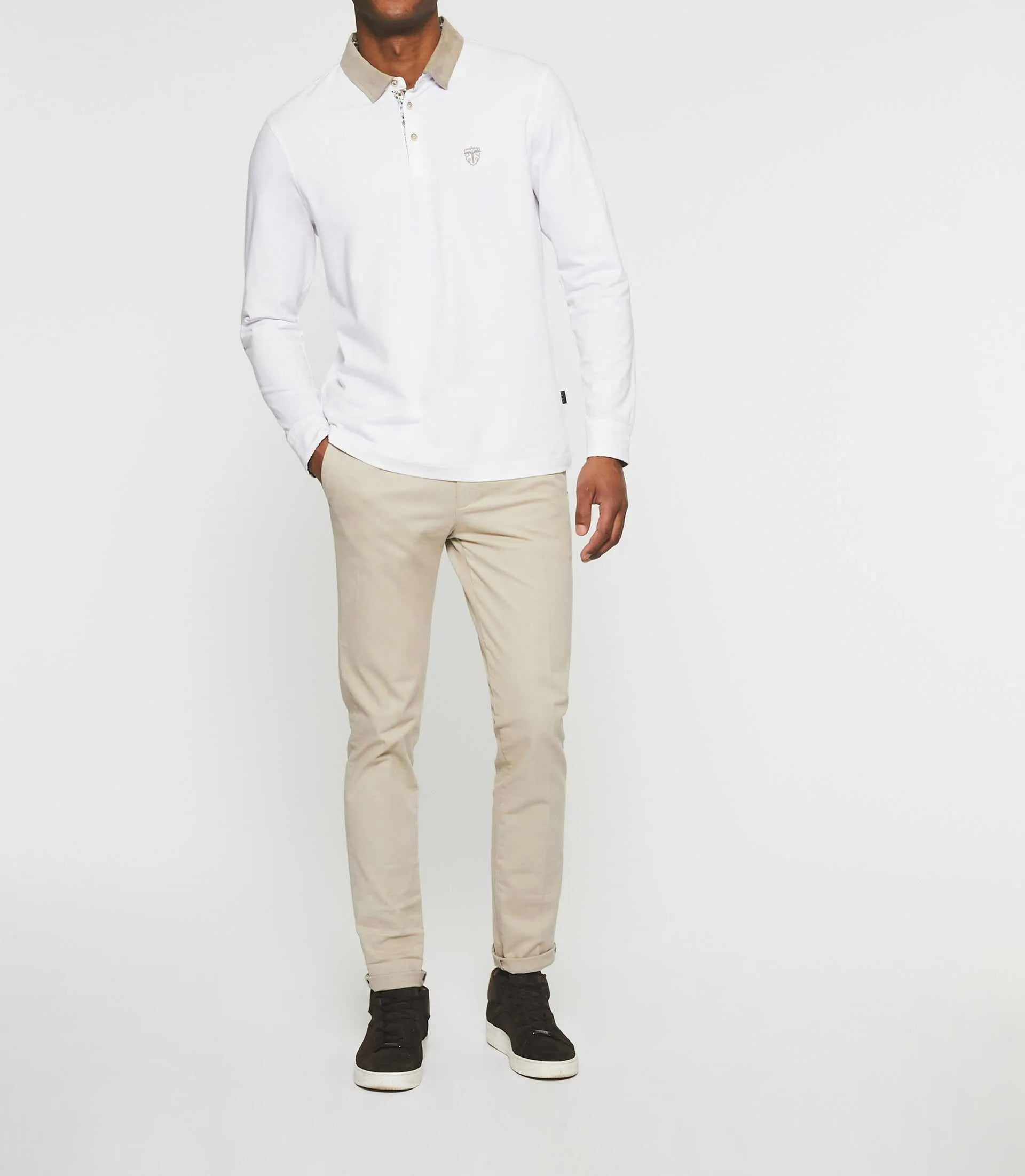 Polo manches longues blanc NARA