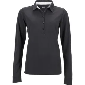 Polo manches longues FEMME JN713 - noir détails imprimés 