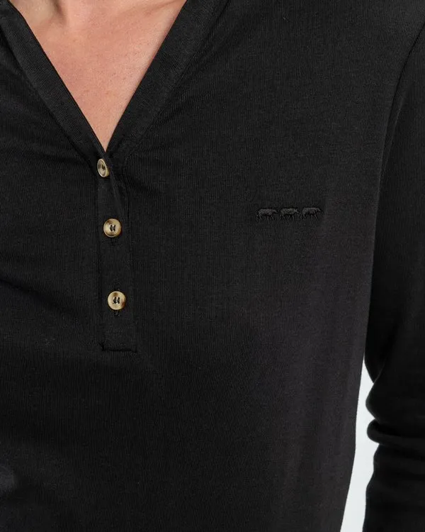 Polo manches longues uni noir 