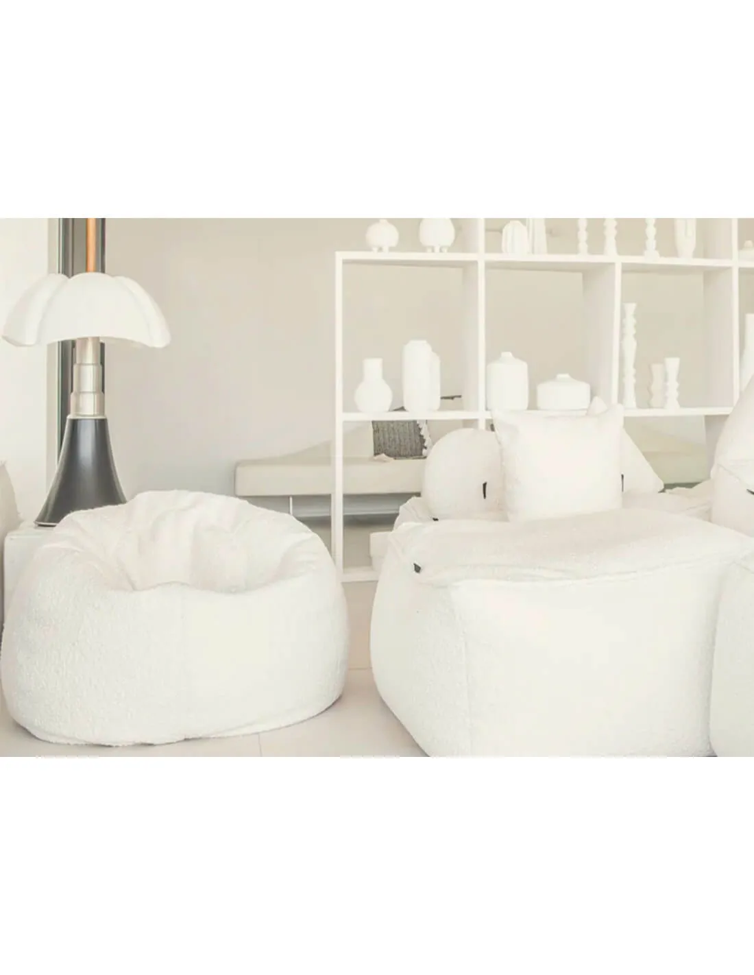 Pouf xl tendance en tissu bouclette ecru - himalaya par mx home