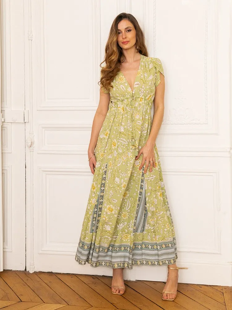 Robe bohème jaune citron vert