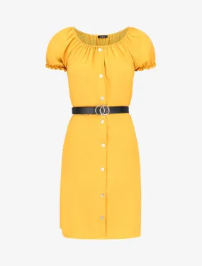Robe ceinturée à boutons décoratifs - jaune
