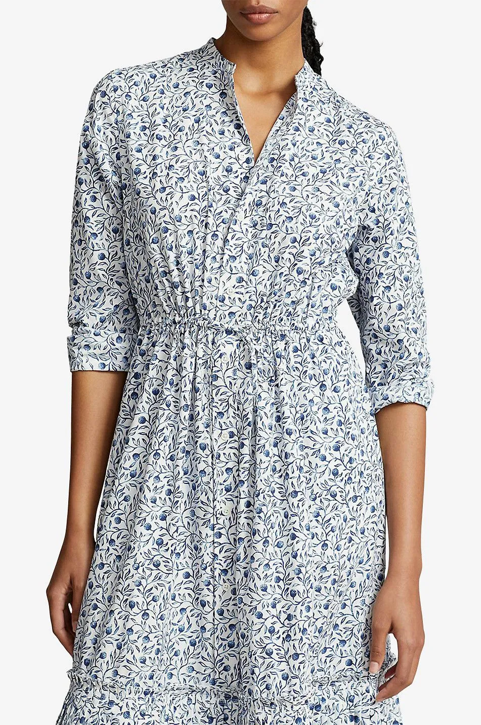 Robe chemise midi fleurie en coton mélangé