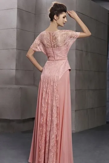 Robe de fiançailles rose vintage appliquée dentelle ajourée à mancheron