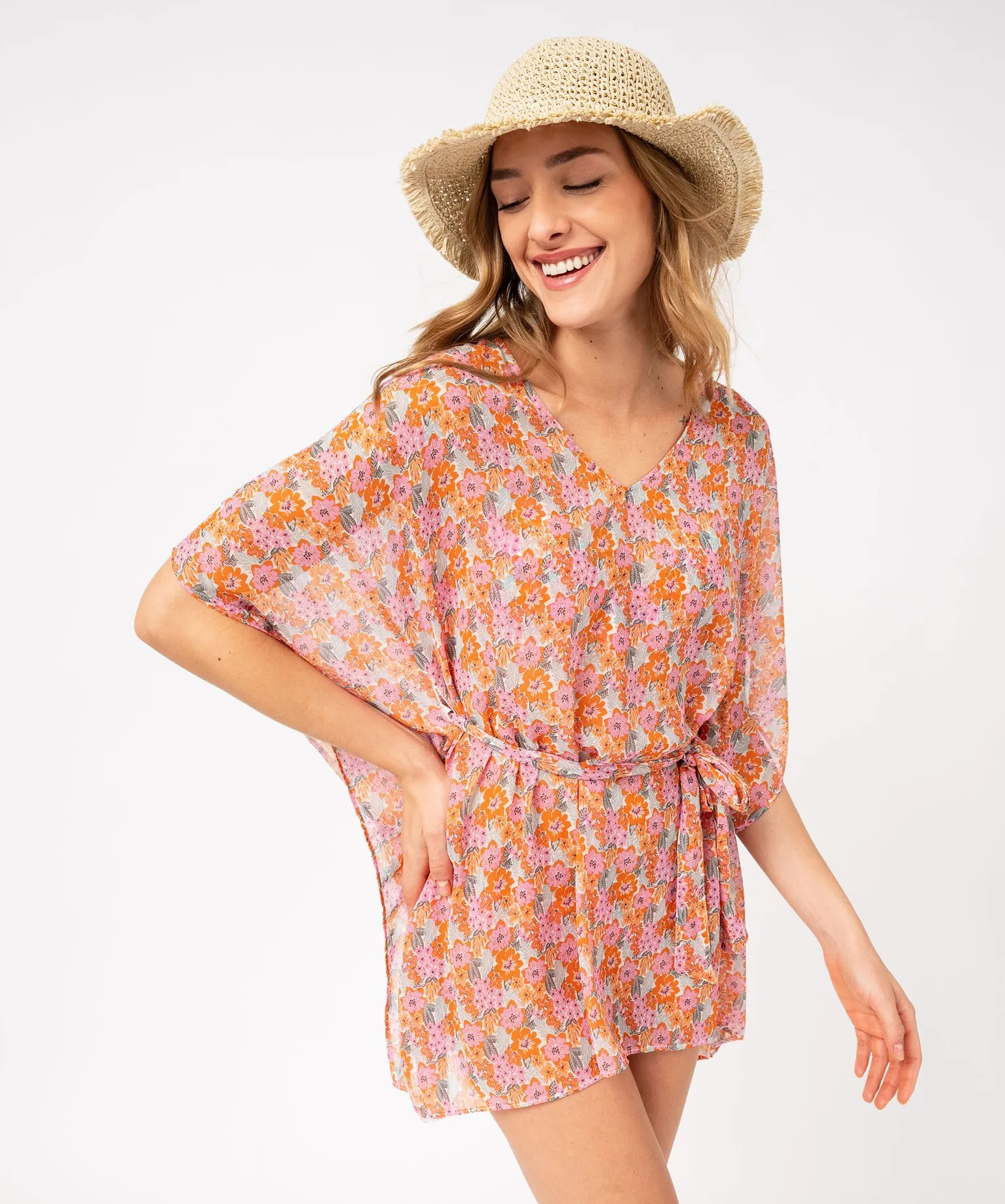 Robe de plage en voile à motifs fleuris femme multicolore