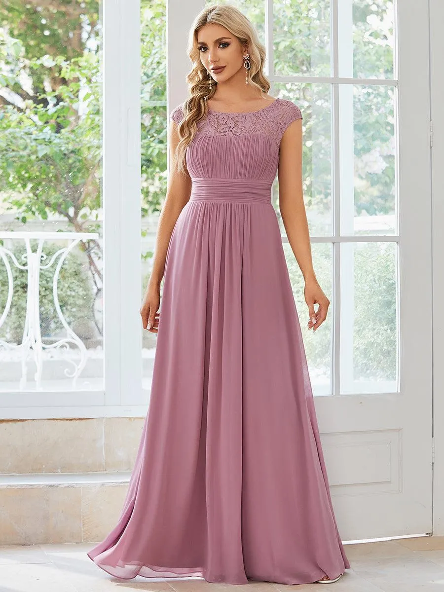 Robe de soirée élégante en mousseline Mancherons en dentelle