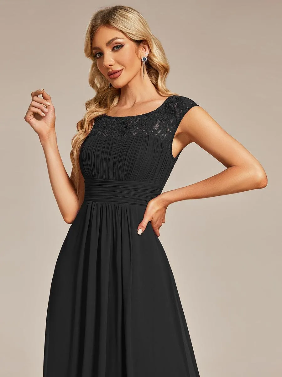 Robe de soirée élégante en mousseline Mancherons en dentelle