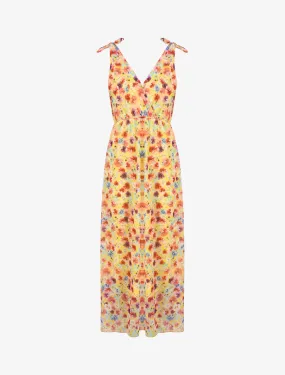 Robe imprimé fleurs champêtres à bretelles à détail noeud - Jaune