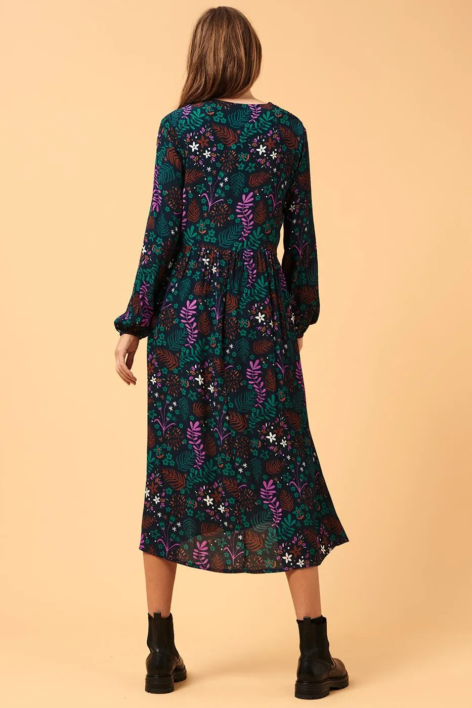 Robe longue fleurie à manches longues - S/36
