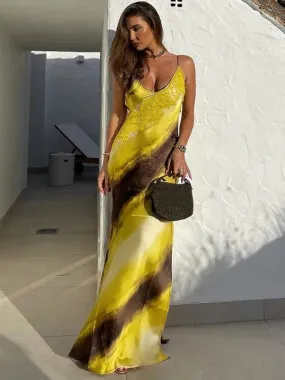 Robe satin de cocktail jaune or