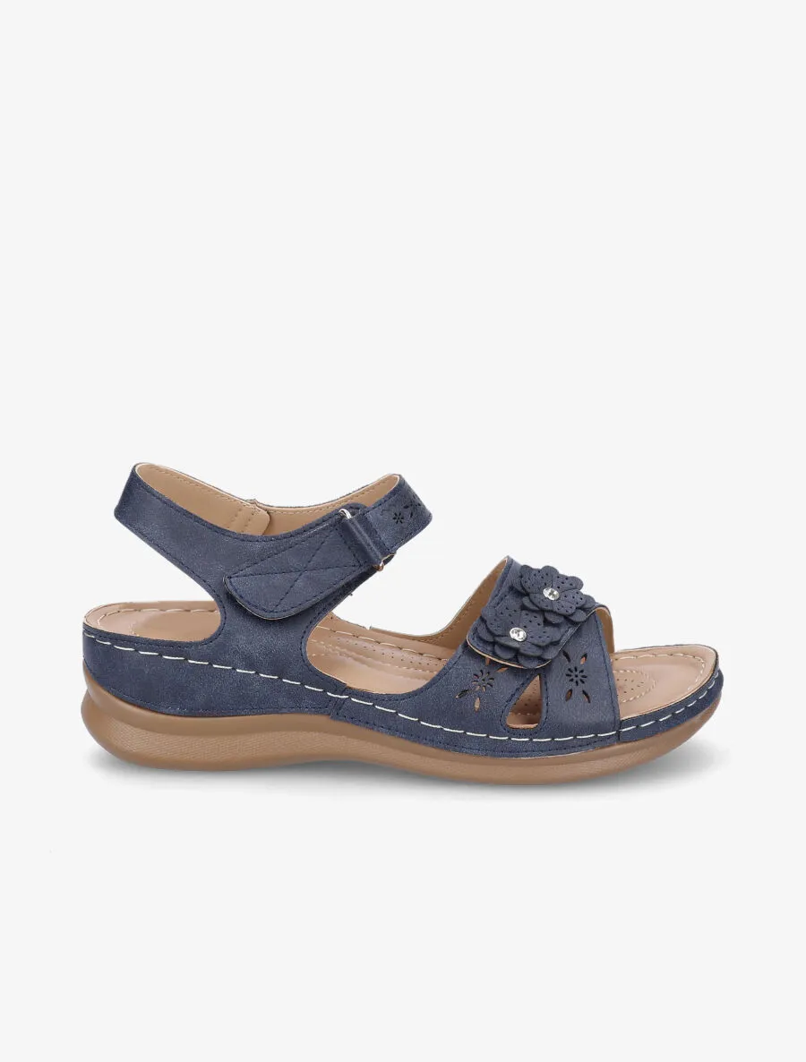 Sandales compensées à scratch et strass