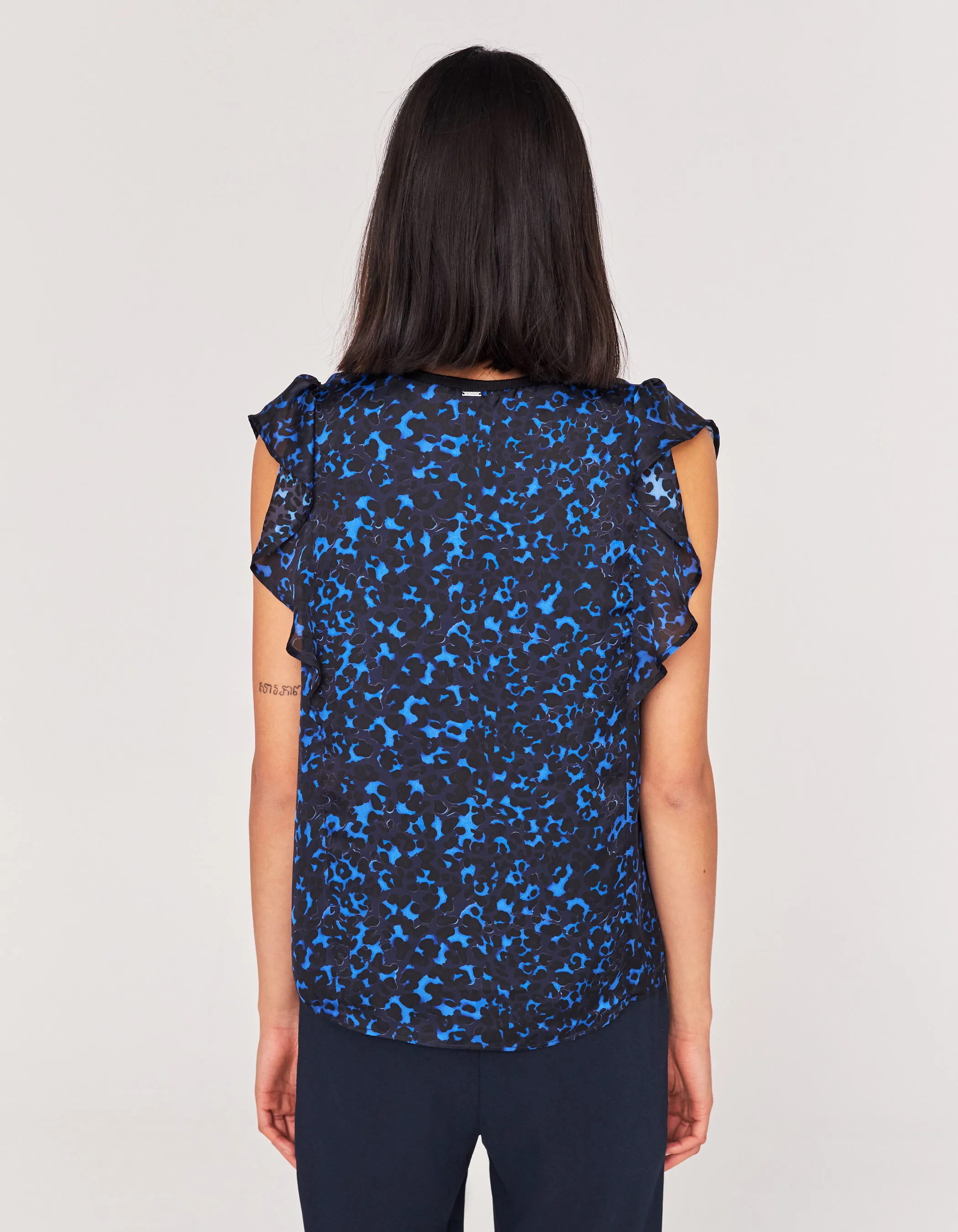 Top imprimé léopard noir et bleu recyclé femme