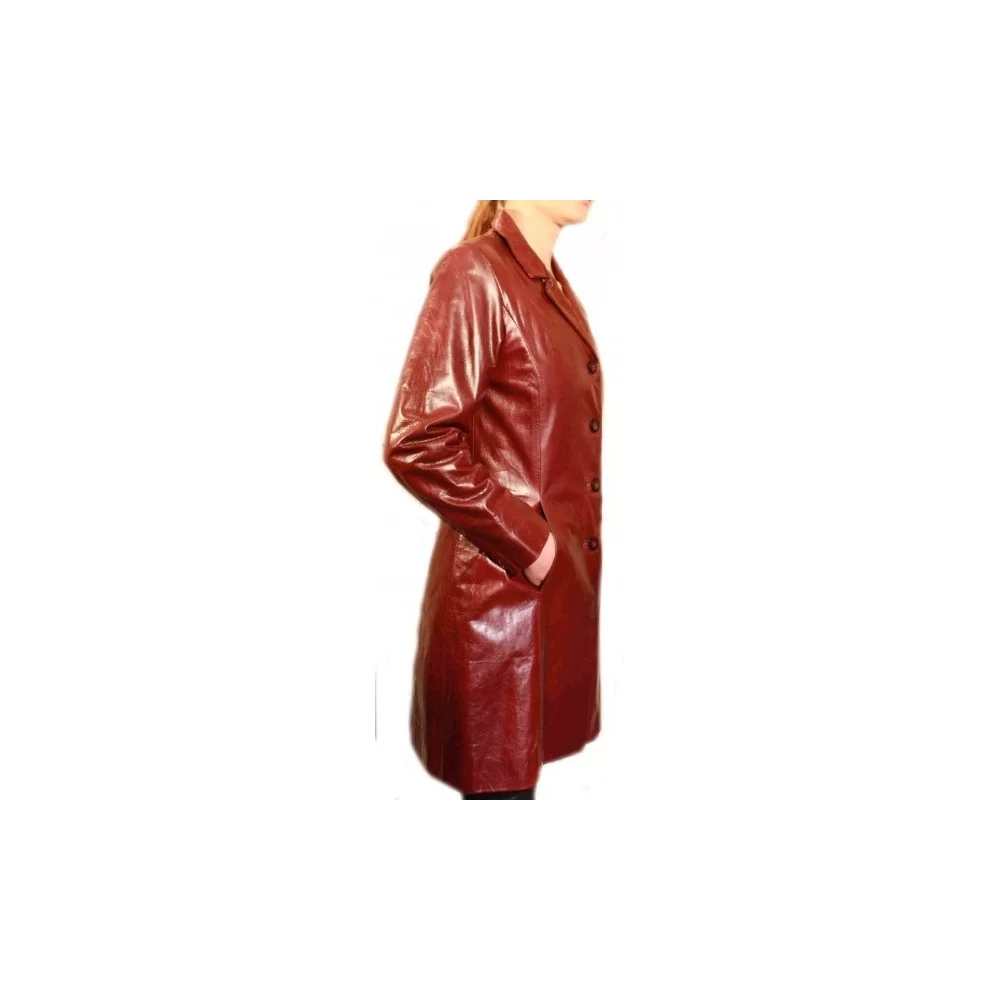 Trois quart cuir femme vachette bordeaux aspect vieilli modèle Esther