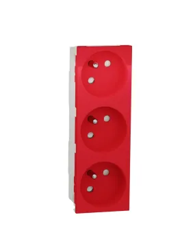 Unica prise triple 2P+T FR spéciale goulotte Rouge méca seul SCHNEIDER NU307903T